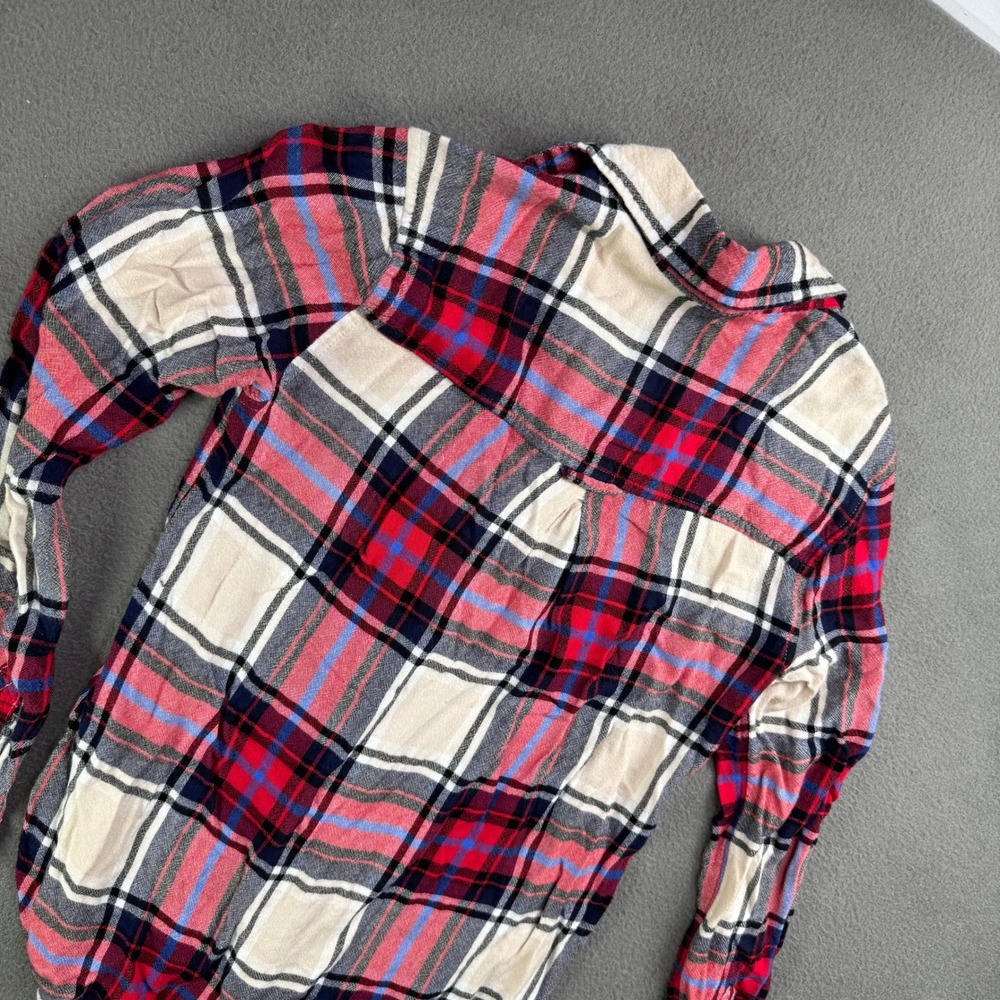 American Eagle Plaid Shirt Women XS Red Boyfriend Fit Flannel Button Up Soft - Picture 9 of 10